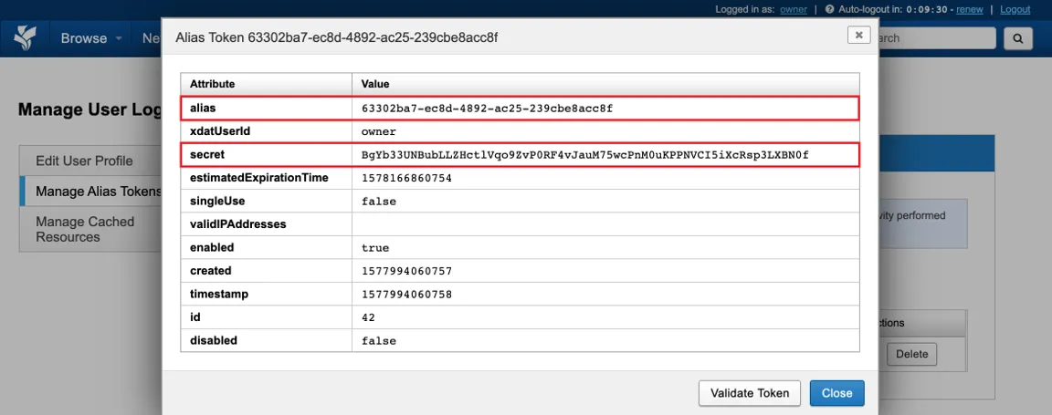 Delete alias token
