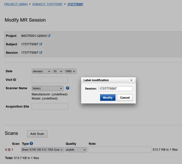 Editing a session to trigger anonymisation